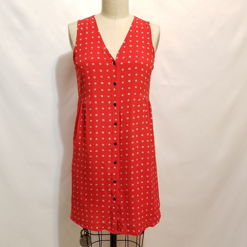 0185 Madewell 100% silk water flower red & White dress sz S - Picture 5 of 8